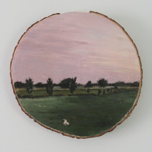 Schilderij - Zonsondergang weiland